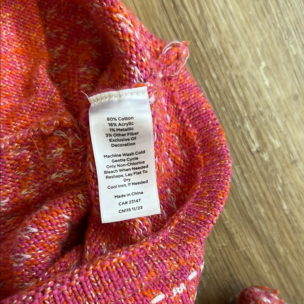 Talbots Pink White and Orange Tweed Sweater Jacket with Gold Accents Size S - Picture 11 of 11